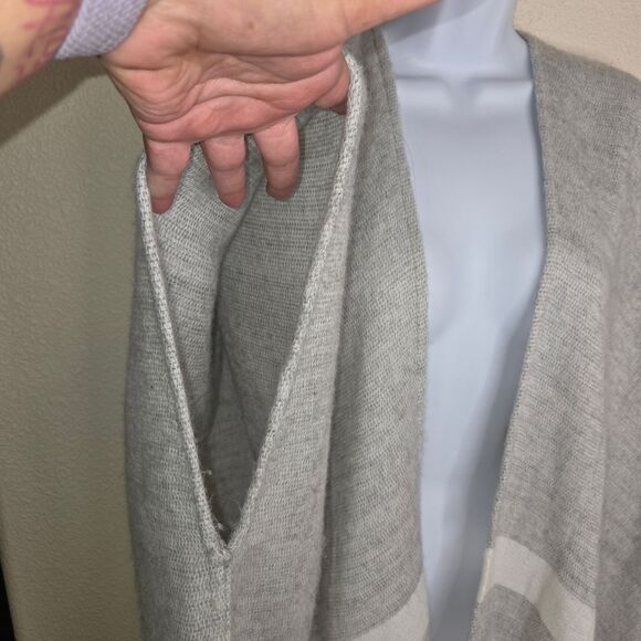 Loft Striped Fringe Open Front Poncho Sweater One Size - Picture 3 of 6